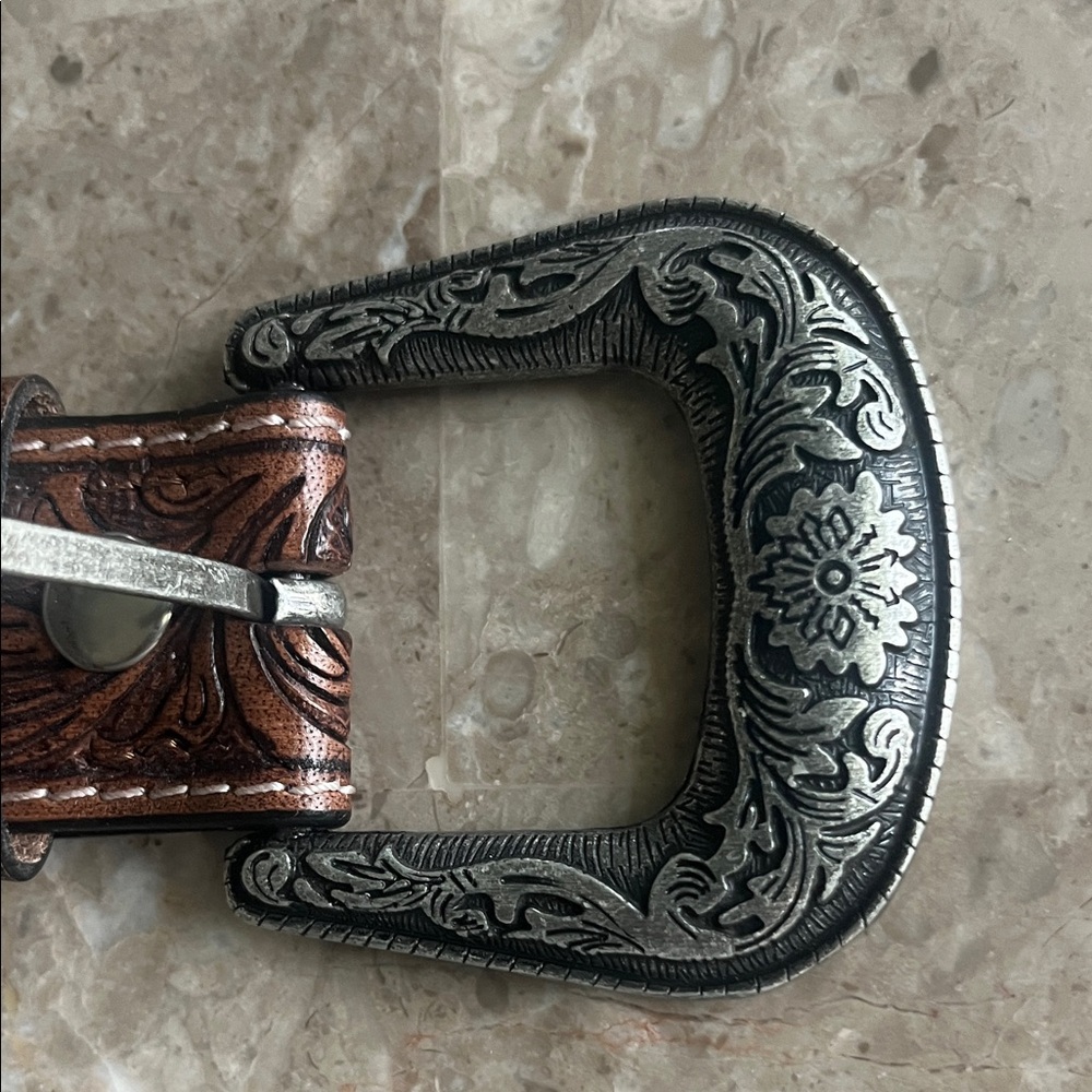 Silver and Brown Western Belt Buckle